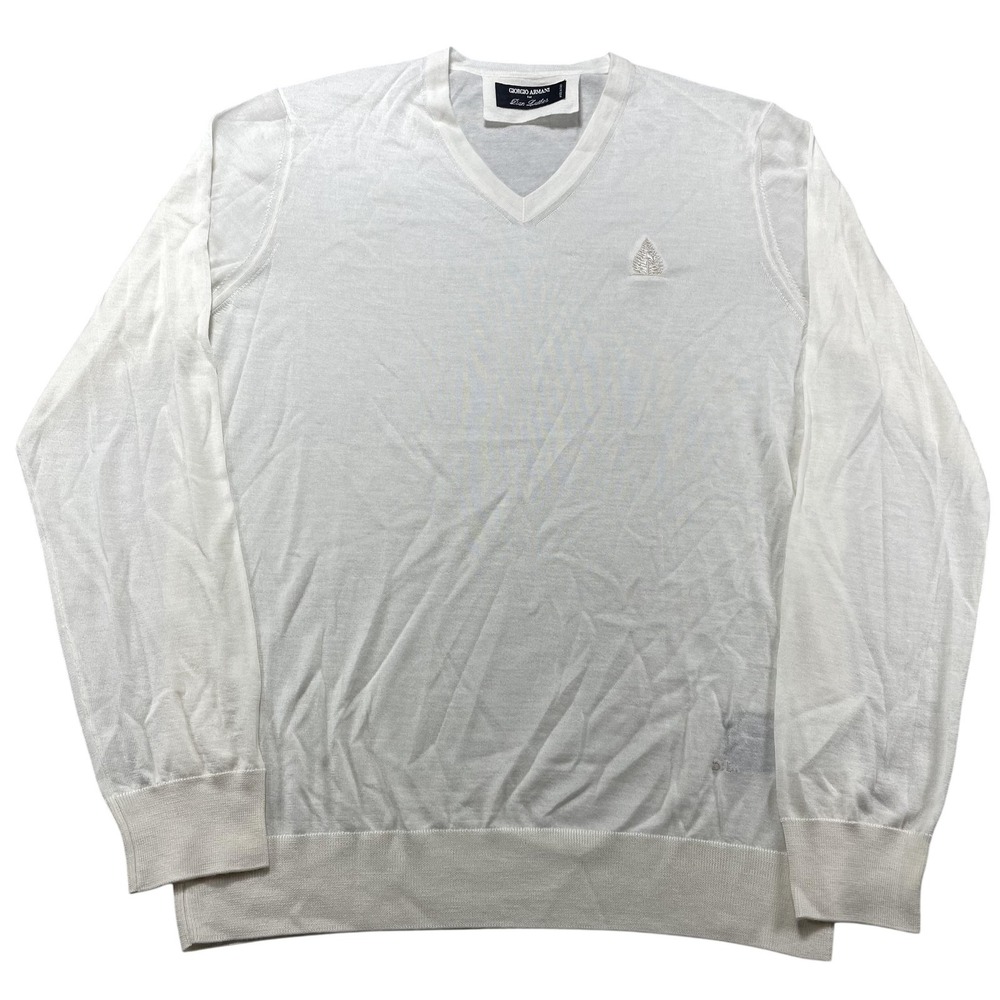 Giorgio Armani Sweater Mens 50 White Cashmere V‎ Neck Knit Lightweight Pullover